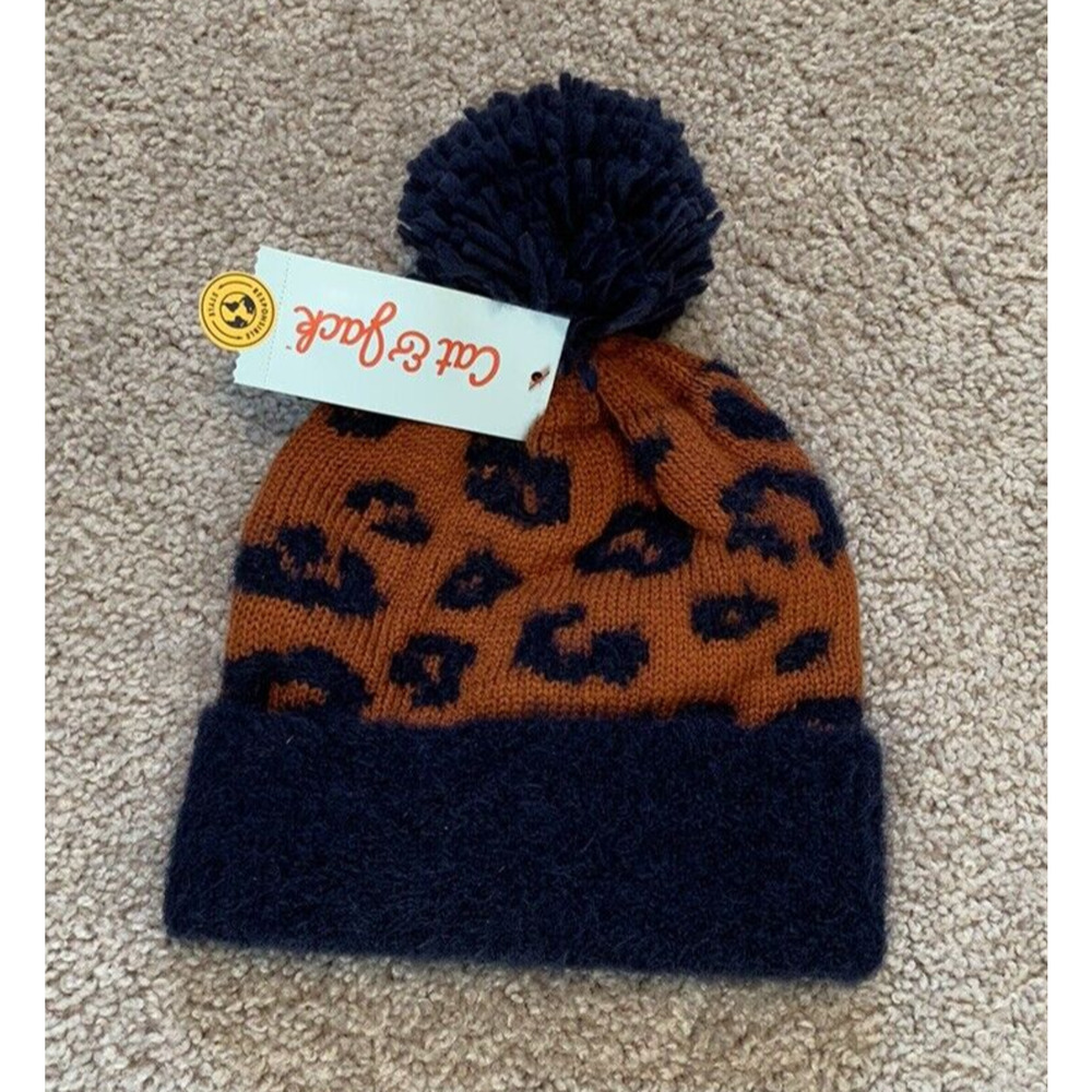 Cat & Jack Infant Boys Animal Print Winter Beanie Hat Ball Size‎ 2T-5T